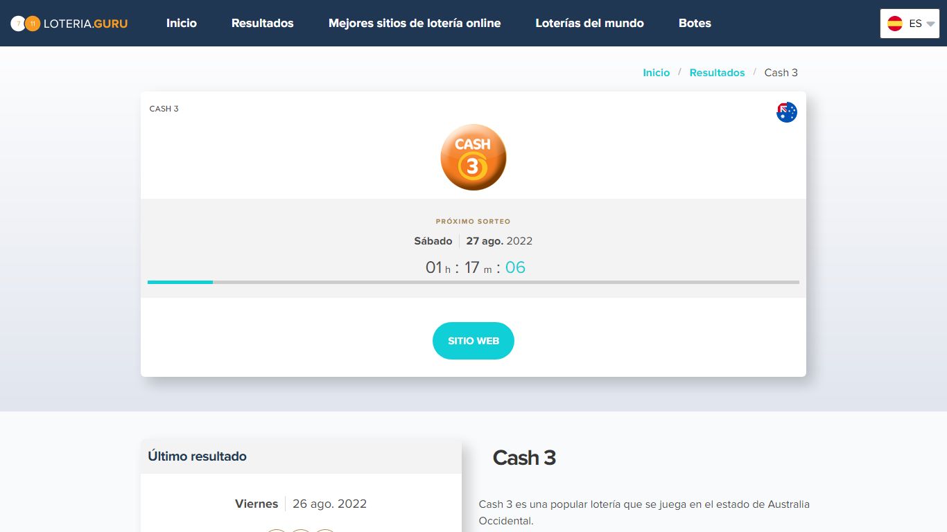 Cash 3 | Numeros ganadores, Resultados, Botes y Probabilidades