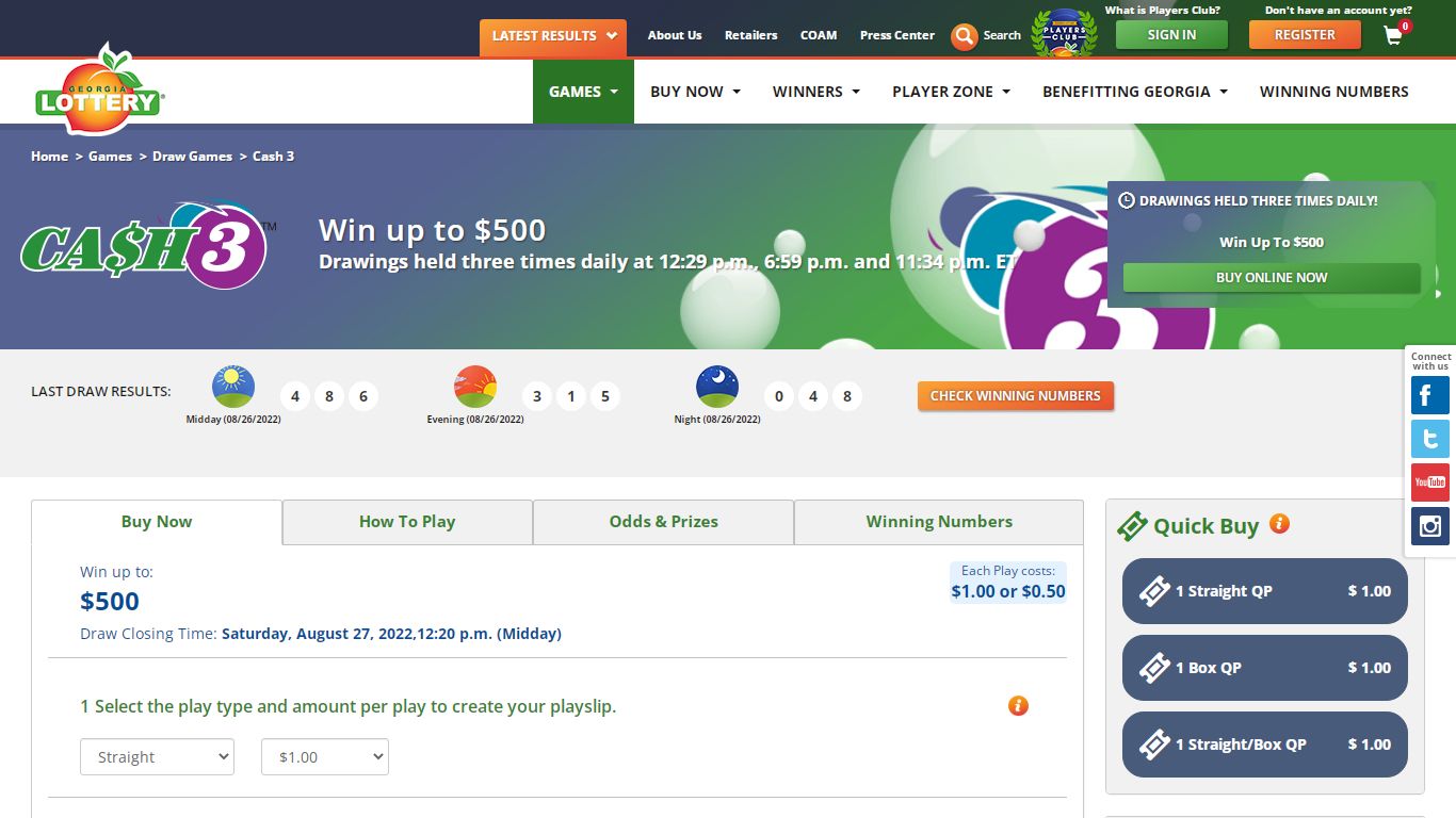 Cash 3 - Georgia Lottery